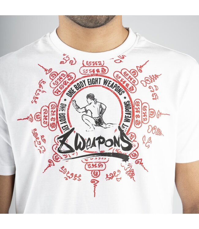 8 WEAPONS Muay Thai T-Shirt Eight Ways Yant White Red