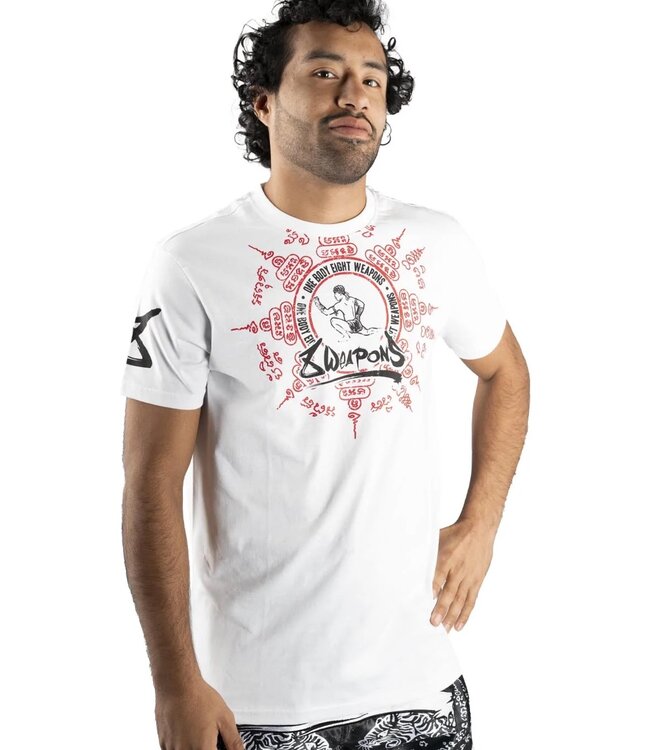 8 WEAPONS Muay Thai T-Shirt Eight Ways Yant White Red
