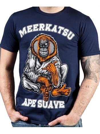 Meerkatsu ART Meerkatsu Ape Suave T-Shirt Katoen Blauw