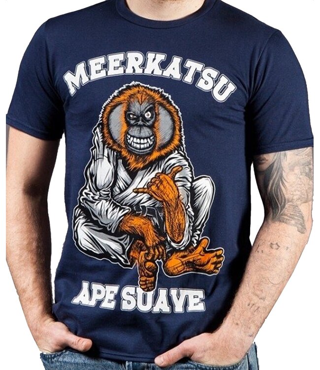 Meerkatsu ART Meerkatsu Ape Suave T-Shirt Katoen Blauw