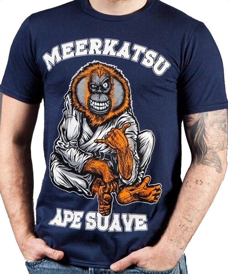 Meerkatsu ART Meerkatsu Ape Suave T-Shirt Baumwolle Blau