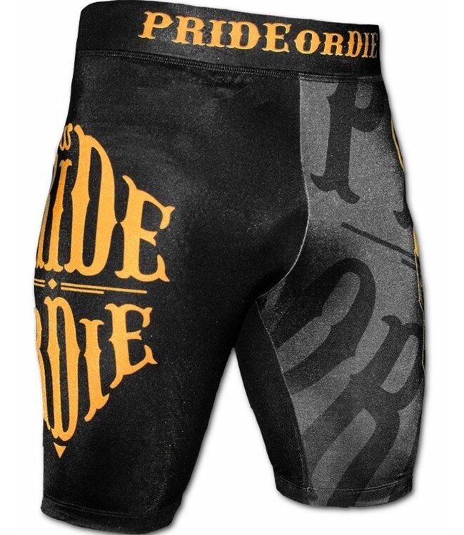 PriDE oder Die Vale Tudo Reckless Compression Short Schwarz Gelb