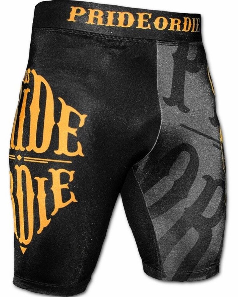 Pride or Die PriDE oder Die Vale Tudo Reckless Compression Short Schwarz Gelb