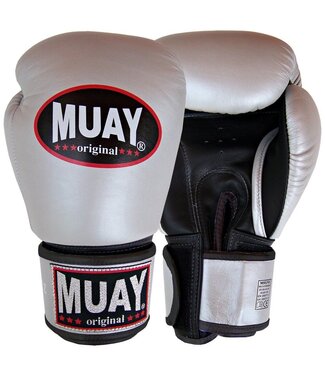 MUAY® Premium Leather Boxing Gloves Silver Black