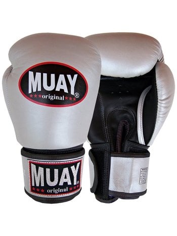 MUAY® MUAY® Premium Leather Boxing Gloves Silver Black