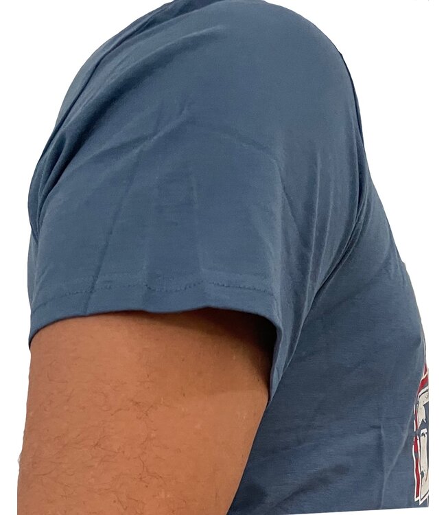 Booster V Neck Shield Martial Arts T Shirt Blue