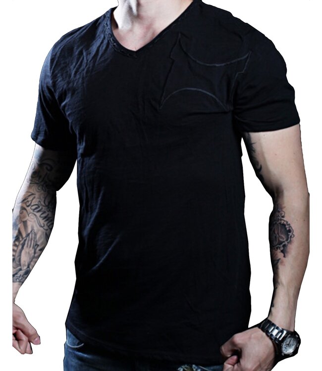 TapouT TapouT Black Line Stitches Katoenen V-hals T-Shirt Zwart