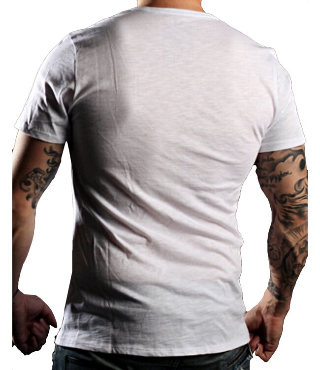 TapouT White Line Stiches T-Shirt Baumwolle V-Ausschnitt Weiß