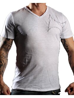 TapouT TapouT White Line Stitches Katoenen V-hals T-Shirt Wit