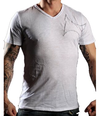 TapouT White Line Stiches Cotton V-neck T-Shirt White