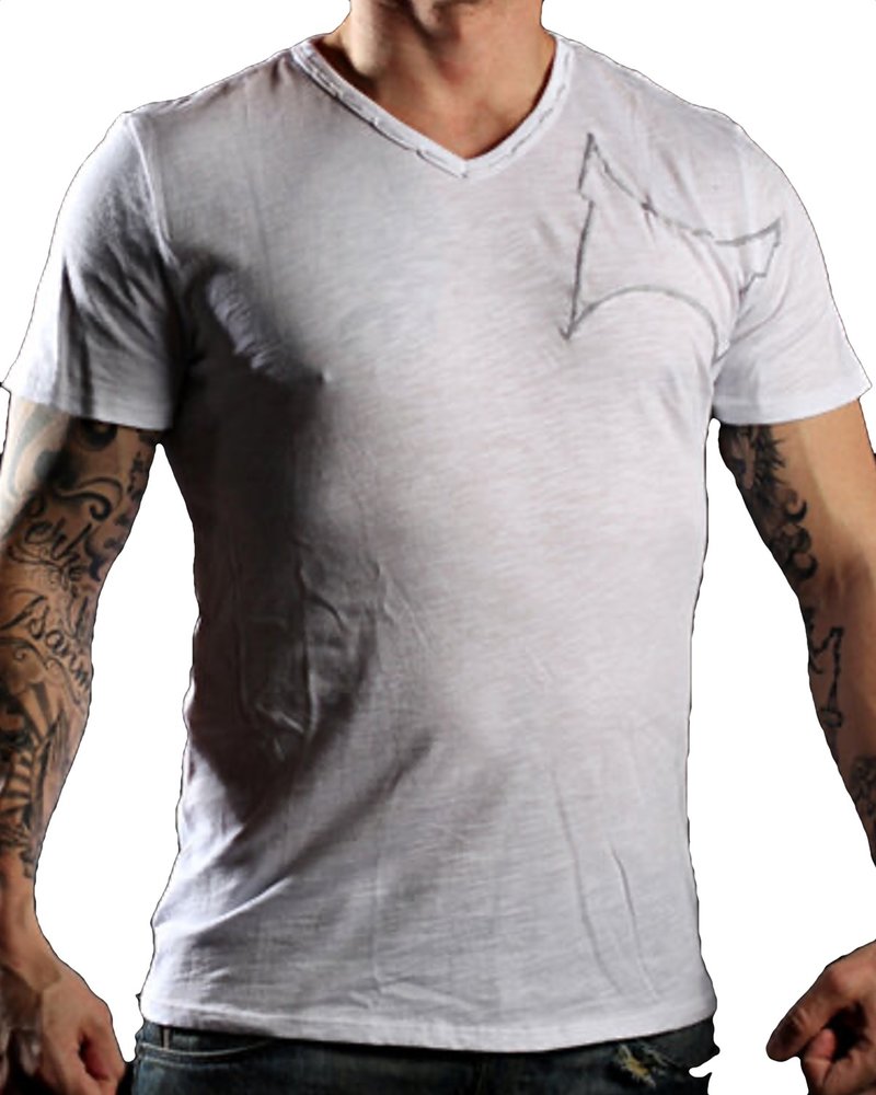 TapouT TapouT White Line Stiches Cotton V-neck T-Shirt White