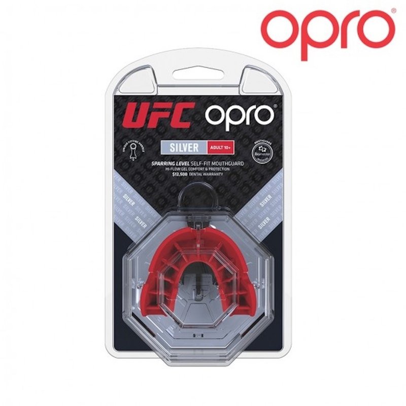 UFC OPRO UFC Silver Mouth Guard Black Red Kids to 10 years