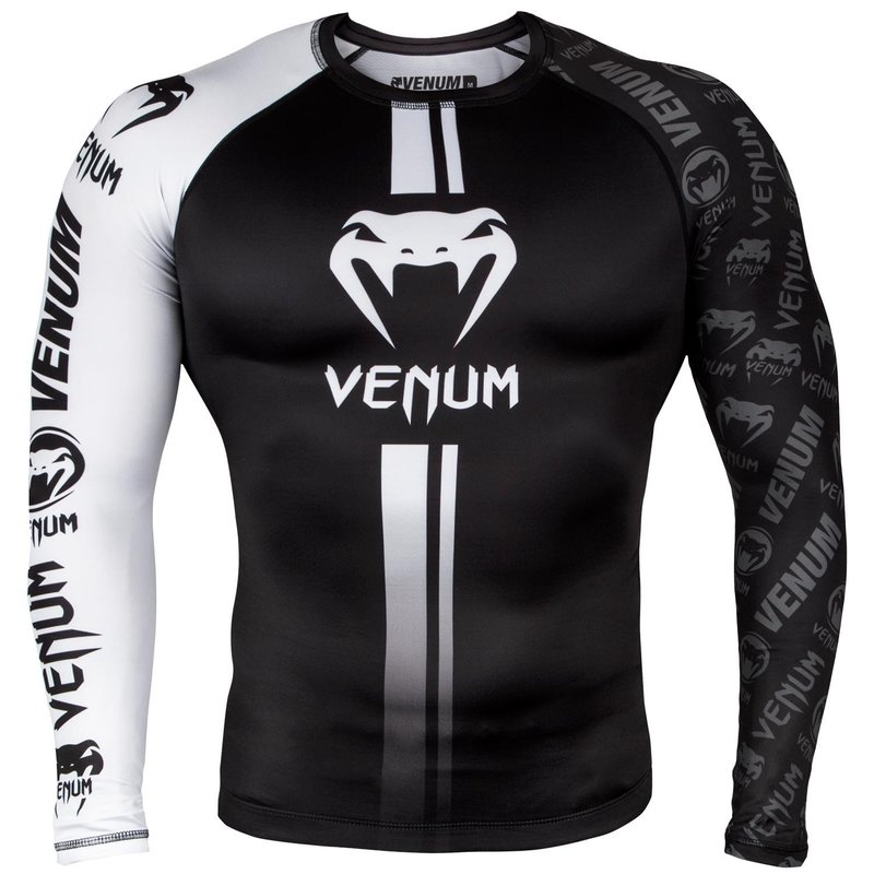 Venum Venum Fightwear Logos Rash Guard L/S Black White