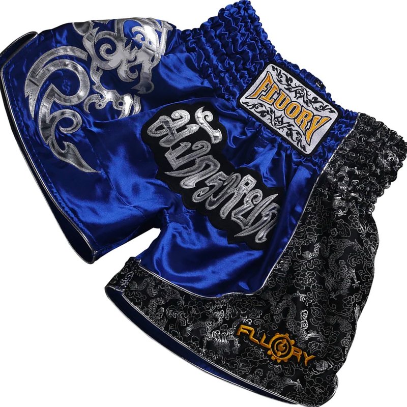 Fluory Fluory Muay Thai Shorts Kickboxhose Blau Silber MTSF15