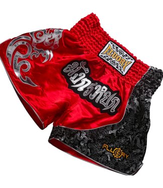 Fluory Fluory Muay Thai Short Kickboks Broek Rood Zilver MTSF15