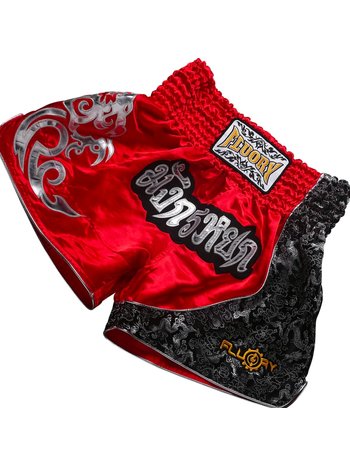 Fluory Fluory Muay Thai Short Kickboks Broek Rood Zilver MTSF15