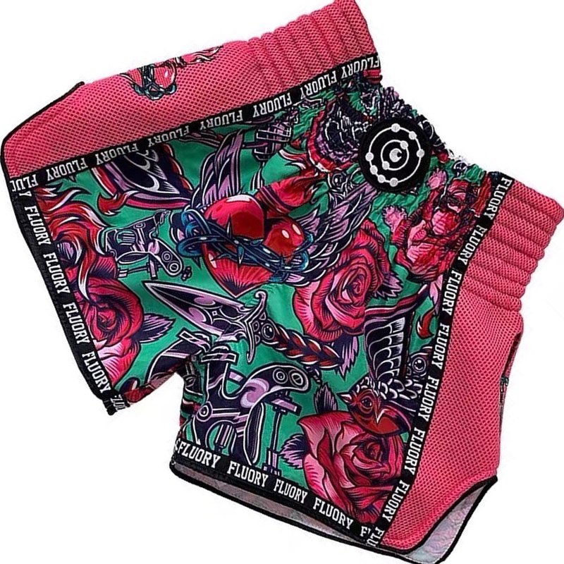 Fluory Fluory Muay Thai Kickboxing Shorts Roze Groen MTSF90A