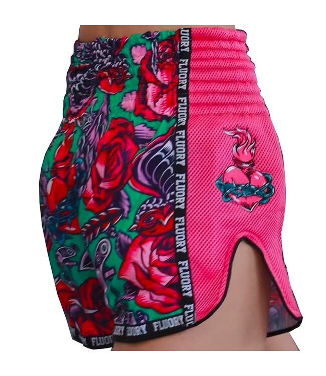 Fluory Muay Thai Kickboxing Short Pink Green MTSF90A