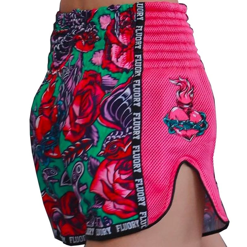 Fluory Fluory Muay Thai Kickboxing Short Pink Green MTSF90A