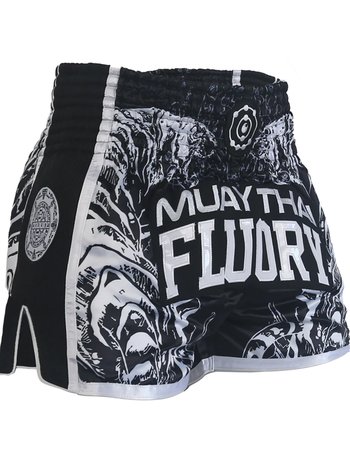 Fluory Fluory Sak Yant Tiger Muay Thai Kickboxen Shorts Schwarz MTSF66