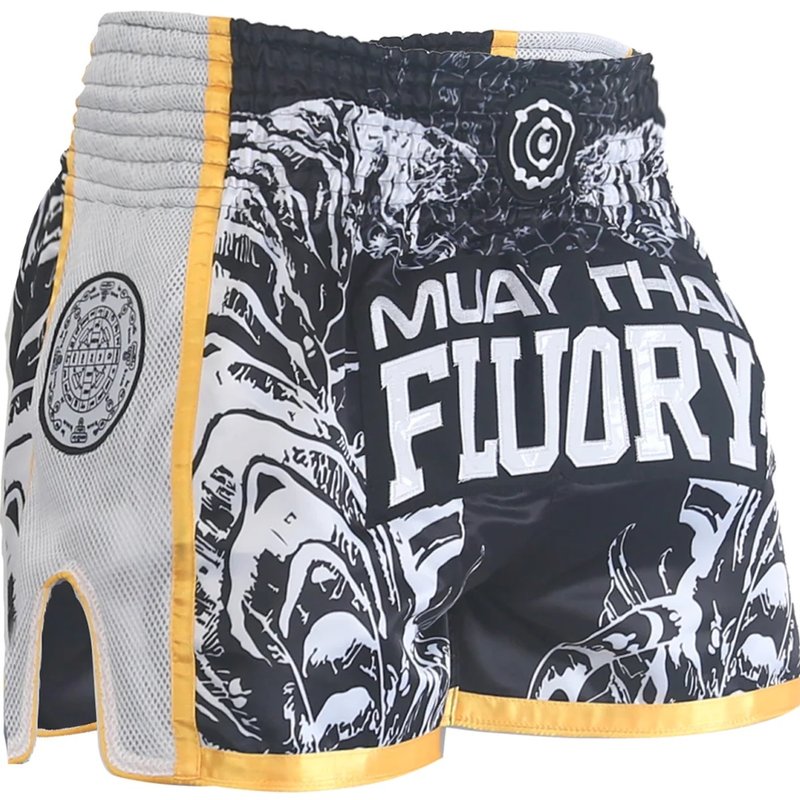 Fluory Fluory Sak Yant Tiger Muay Thai Kickboks Broek Zwart Goud MTSF66