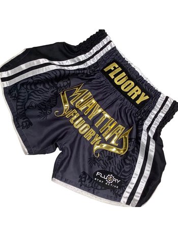 Fluory Fluory Sak Yant Tiger Muay Thai Shorts Grau Gold