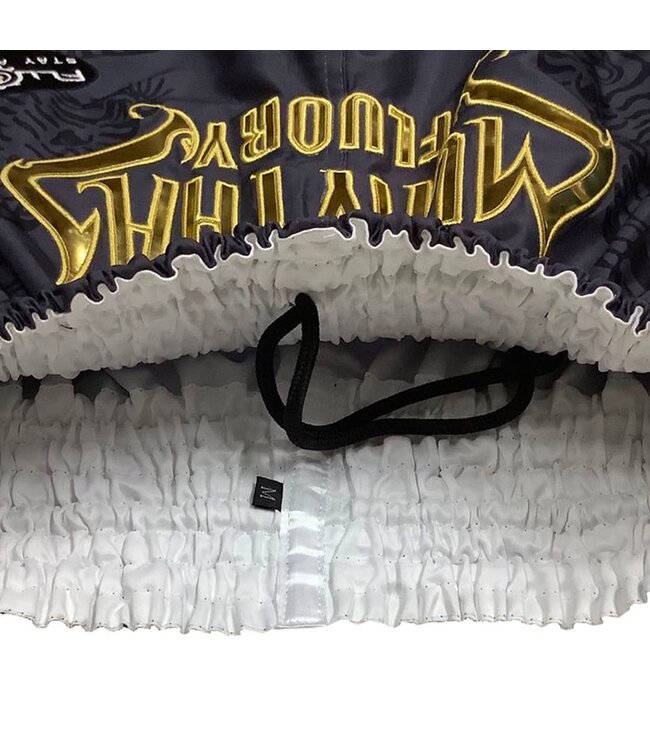 Fluory Sak Yant Tiger Muay Thai Shorts Grau Gold MTSF98
