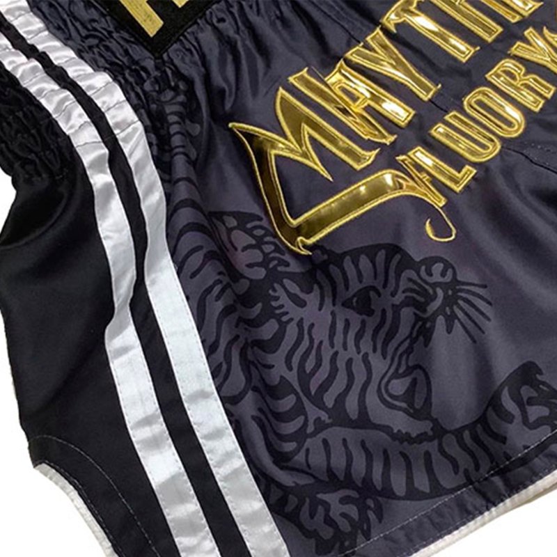 Fluory Fluory Sak Yant Tiger Muay Thai Shorts Grey Gold MTSF98