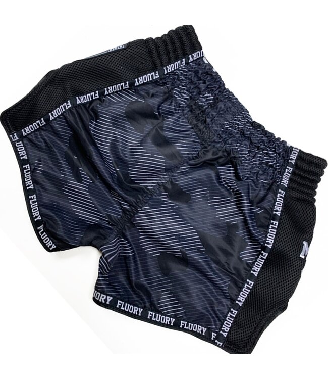 Fluory Muay Thai Shorts Kickboxen Camo Stripe Schwarz MTSF86