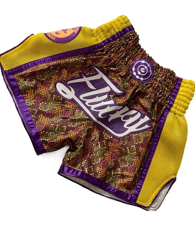 Fluory Fluory Muay Thai Kickboxing Shorts Square Geel MTSF82