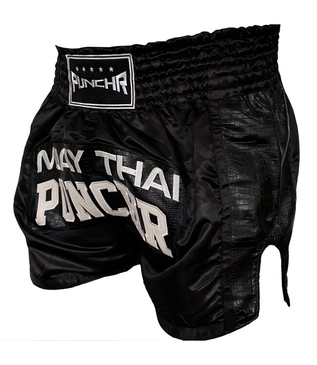 PunchR™ Muay Thai Short Crocodile Zwart Wit