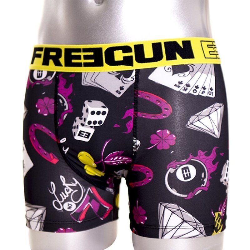 FreeGun FreeGun Polyester Boxershorts Underwear Lucky Geel Zwart