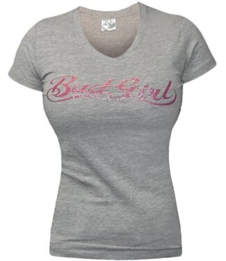Bad Girl V Neck T Shirt Grey Pink