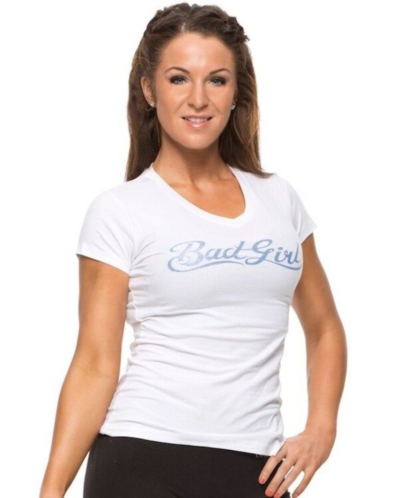 Bad Girl Bad Girl T-Shirt mit V-Ausschnitt Weiß Blau