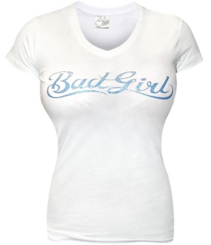 Bad Girl Bad Girl T-Shirt mit V-Ausschnitt Weiß Blau
