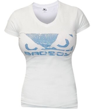 Bad Boy Logo T-Shirt mit V-Ausschnitt Kinder Weiß Blau