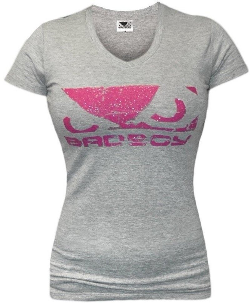 Bad Boy Bad Boy Logo Womens V Neck T Shirt Grey Pink