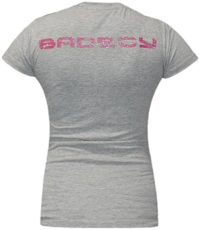 Bad Boy Logo Damen T-Shirt mit V-Ausschnitt Grau Pink