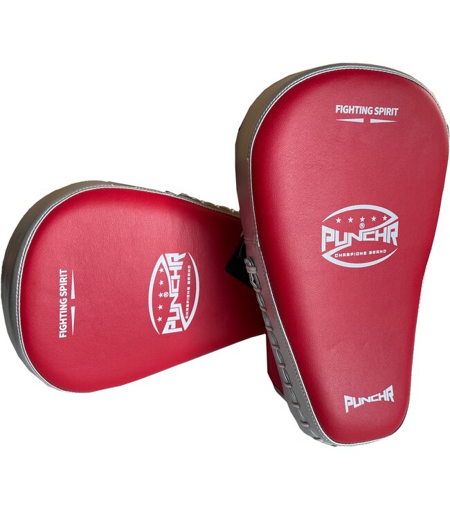 PunchR™ Long Curved Pro Style Focus Mitts Red Silver
