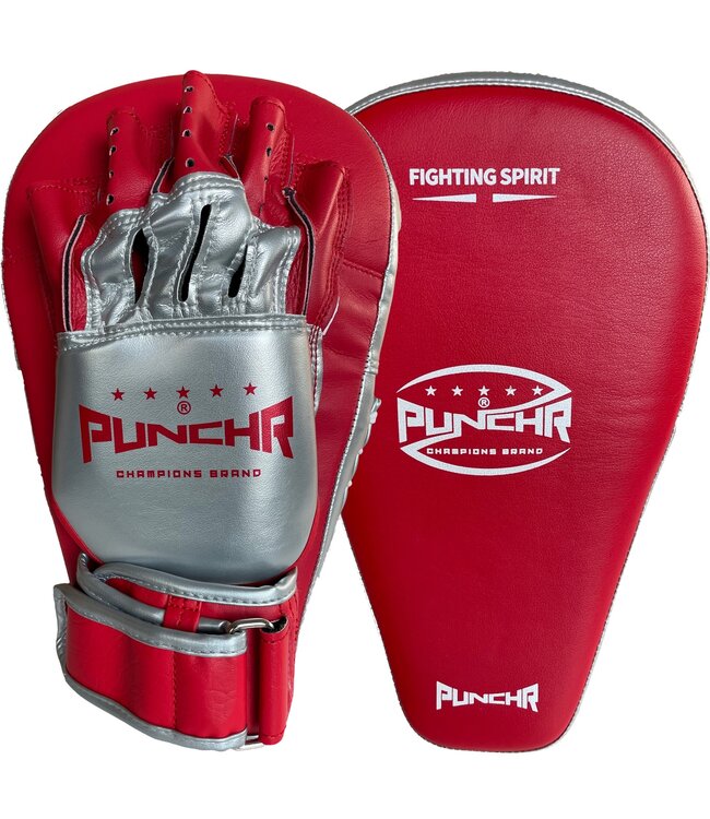 PunchR™  PunchR™ Long Curved Pro Style Focus Pads Mitts Rood Zilver