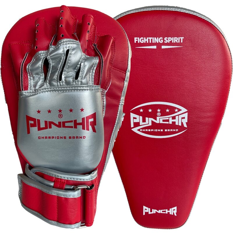 PunchR™  PunchR™ Long Curved Pro Style Focus Mitts Red Silver