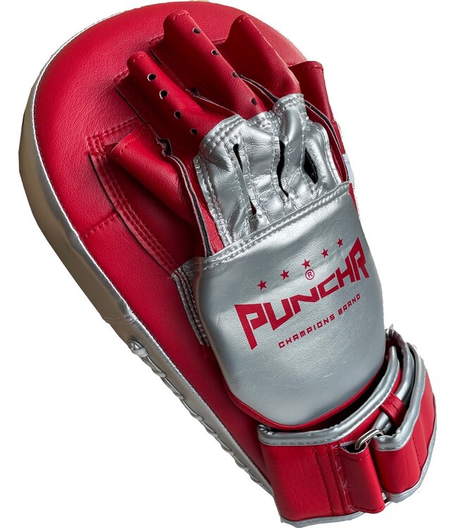 PunchR™ Long Curved Pro Style Focus Mitts Red Silver