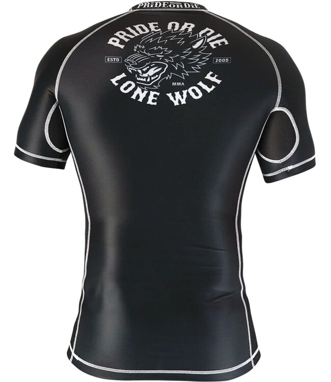 PRIDE or Die Rash Guard Lone Wolf Zwart Wit