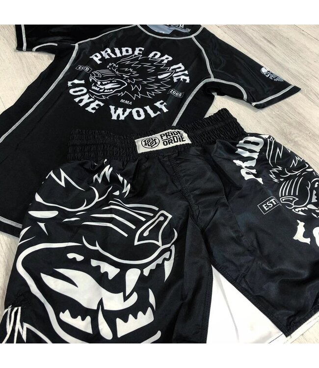 Pride or Die PRIDE oder Die Rash Guard Lone Wolf Schwarz Weiß
