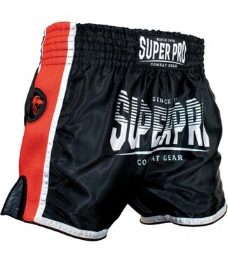 Super Pro Muay Thai Kickboks Broek Stripes Zwart Rood