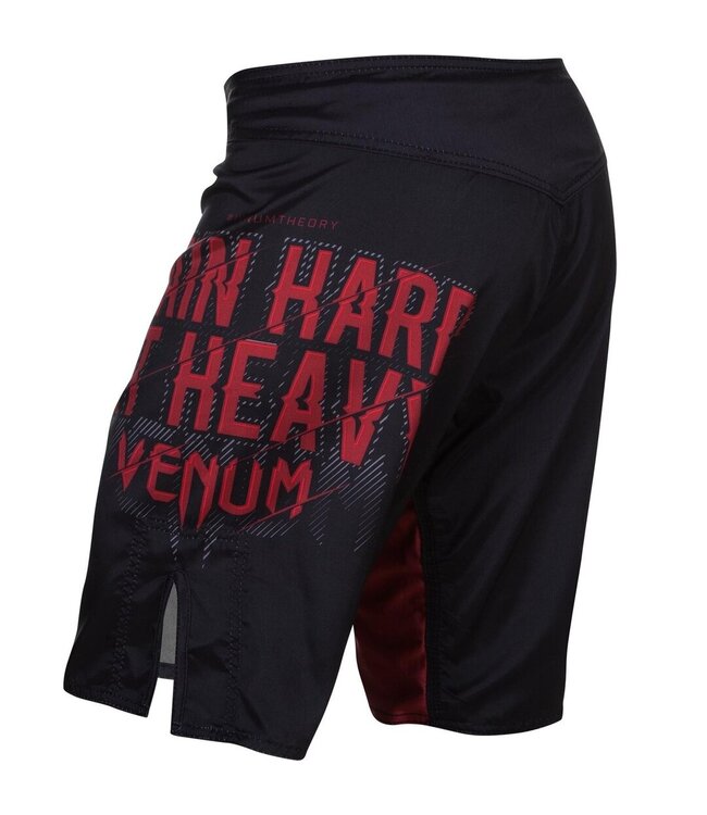 Venum Fightshorts Train Hard Hit Heavy Zwart Rood