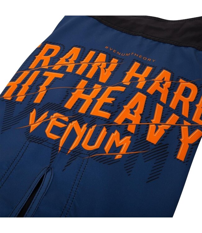 Venum Fightshorts Train Hard Hit Heavy Blauw Oranje