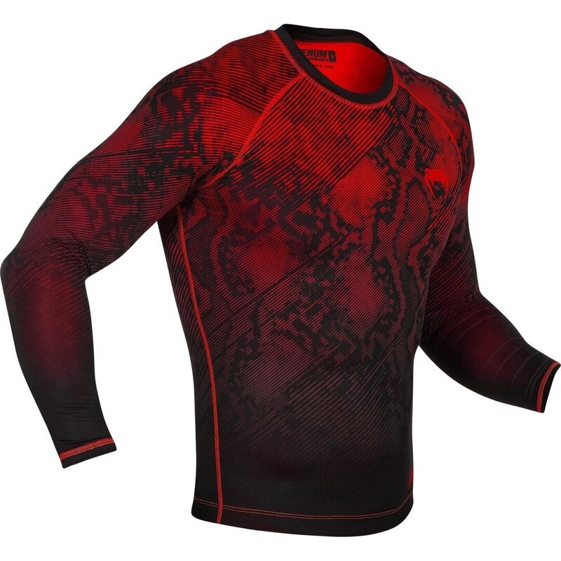 Venum FUSION Compression Shirt Long Sleeves Black Red - FIGHTWEAR