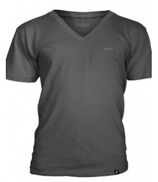MusclePharm Embroidered T-Shirt V-Neck Baumwolle Grau