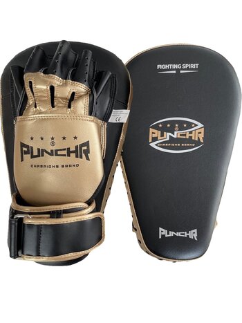 PunchR™  PunchR™ Long Curved Pro Style Focus Pads Mitts Zwart Goud